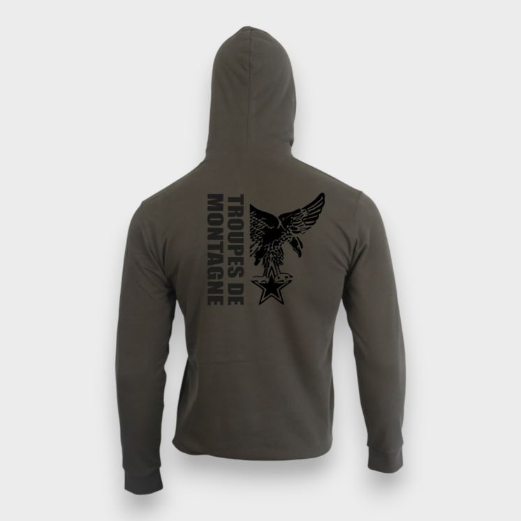 Sweat-shirt zippé Troupes de montagne Design Kakhi