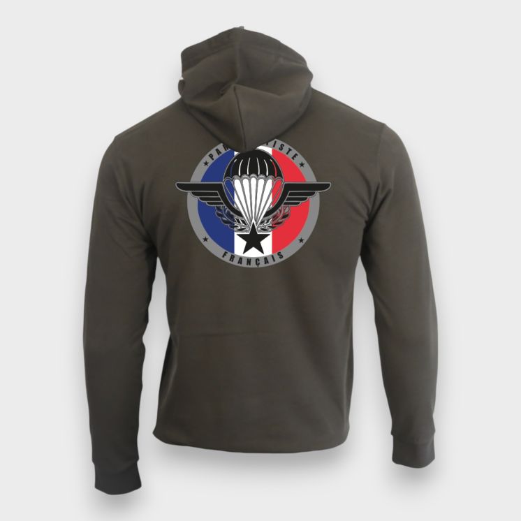 Sweat-shirt zippé Parachutiste Français Kakhi