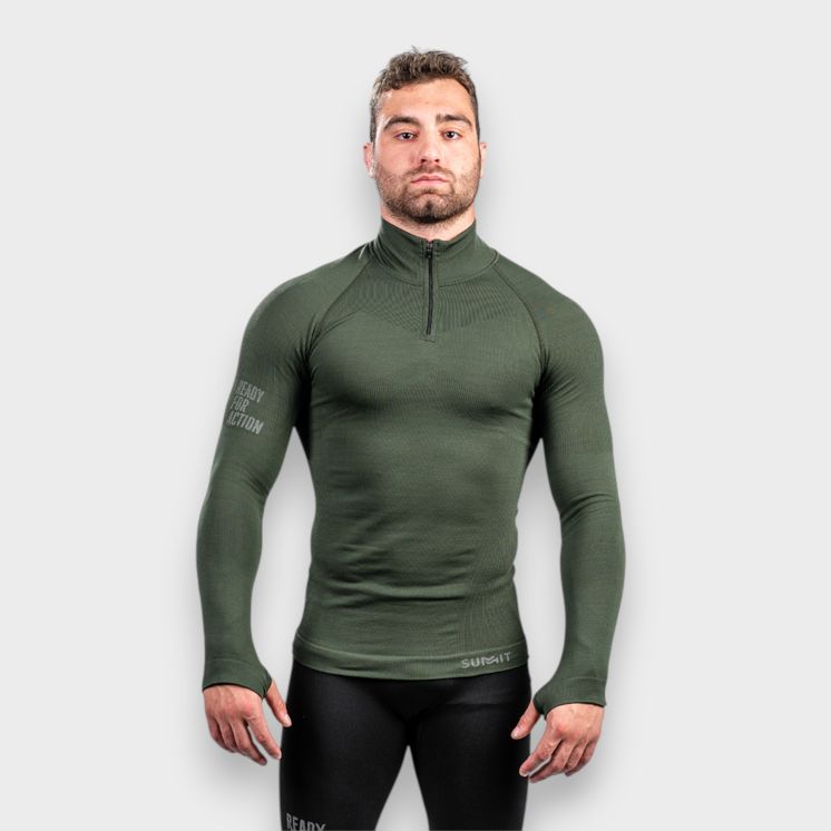 Zipped neck sweatshirt ALASKA Extreme Line OD Green