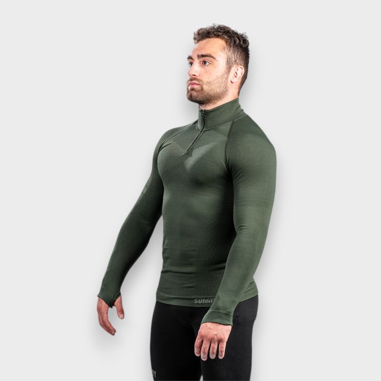 Zipped neck sweatshirt ALASKA Extreme Line OD Green