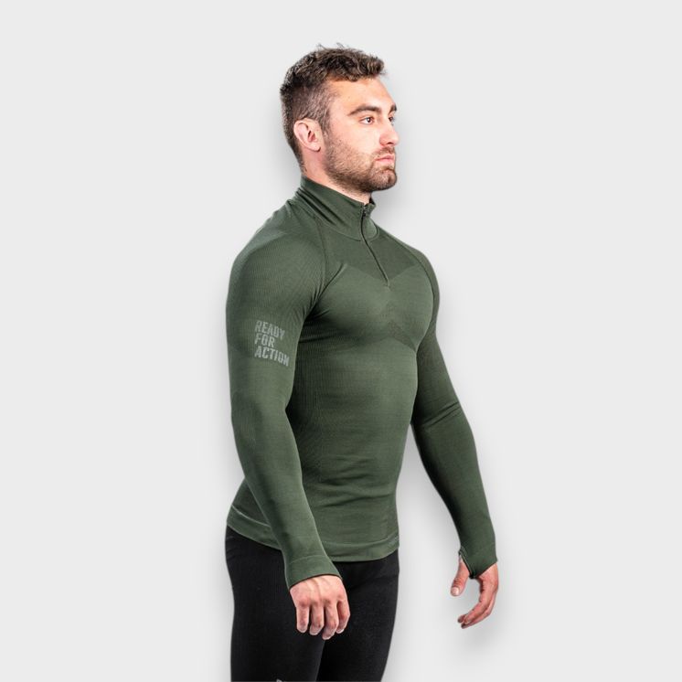 Zipped neck sweatshirt ALASKA Extreme Line OD Green