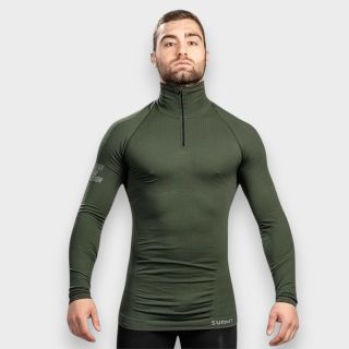 Zipped neck T-shirt Technical Line ANETO OD Green
