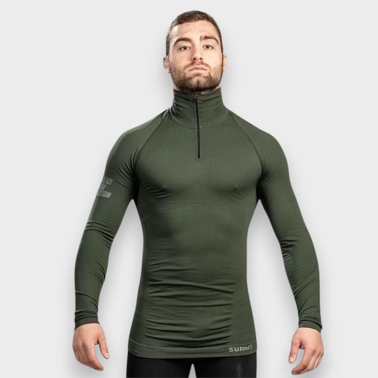 Zipped neck T-shirt Technical Line ANETO OD Green