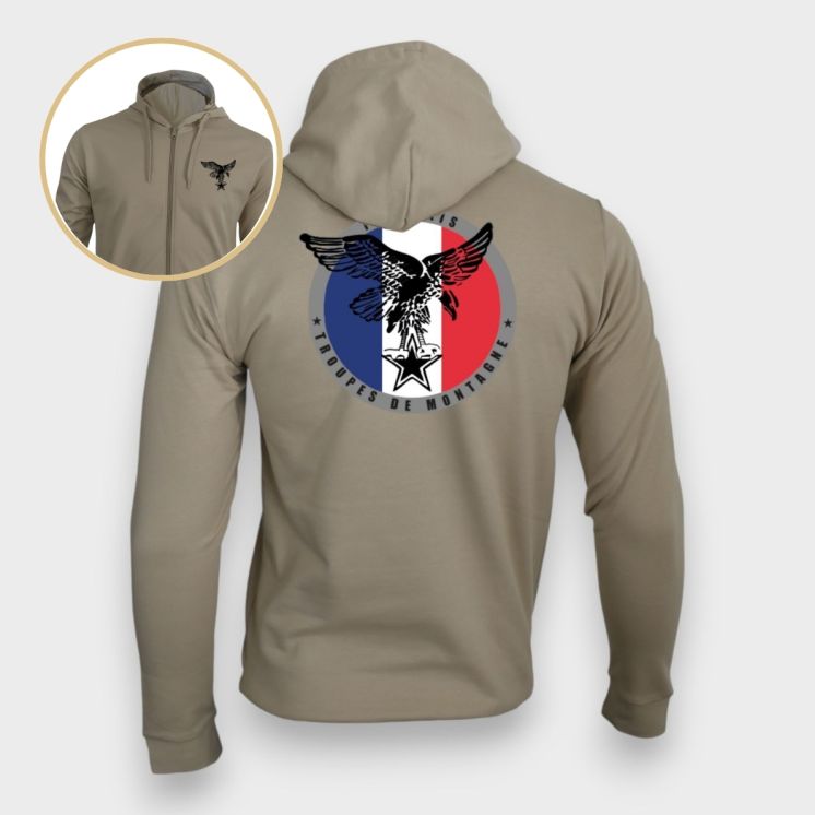 Sweat-shirt zippé Troupes de Montagne Française Light sand