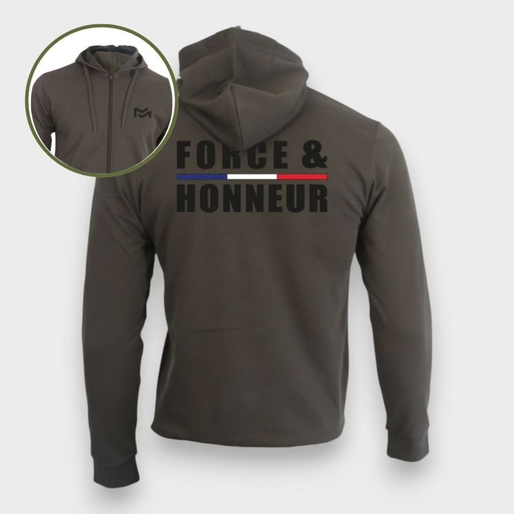 Sweat-shirt zippé Force & Honneur Kakhi