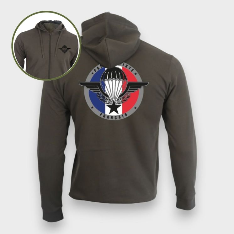Sweat-shirt zippé Parachutiste Français Kakhi