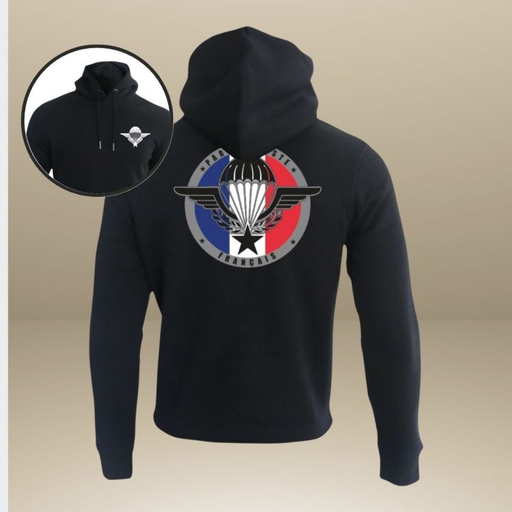 Sweat-shirt 350g Parachutiste France Noir