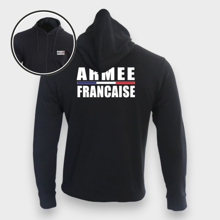 Sweat-shirt zippé Armée Française Noir