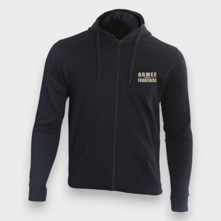 Sweat-shirt zippé Armée Française BR Noir